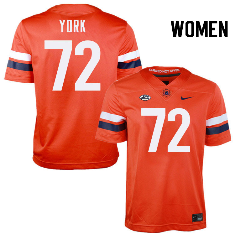 Women Virginia Cavaliers #72 Ben York College Football Jerseys Stitched-Orange